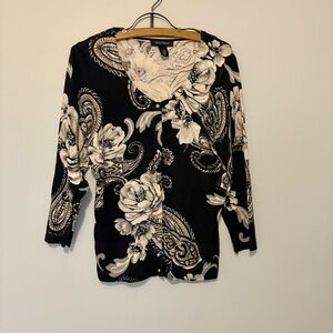 White House Black Market Black Floral Paisley Embellished Cardigan Women’s L